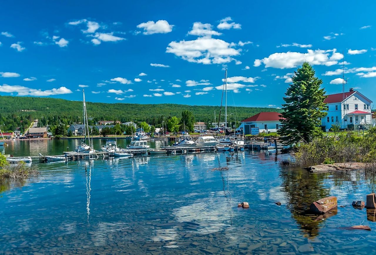 Boats in the harbor at Grand Marais on Lake Superior